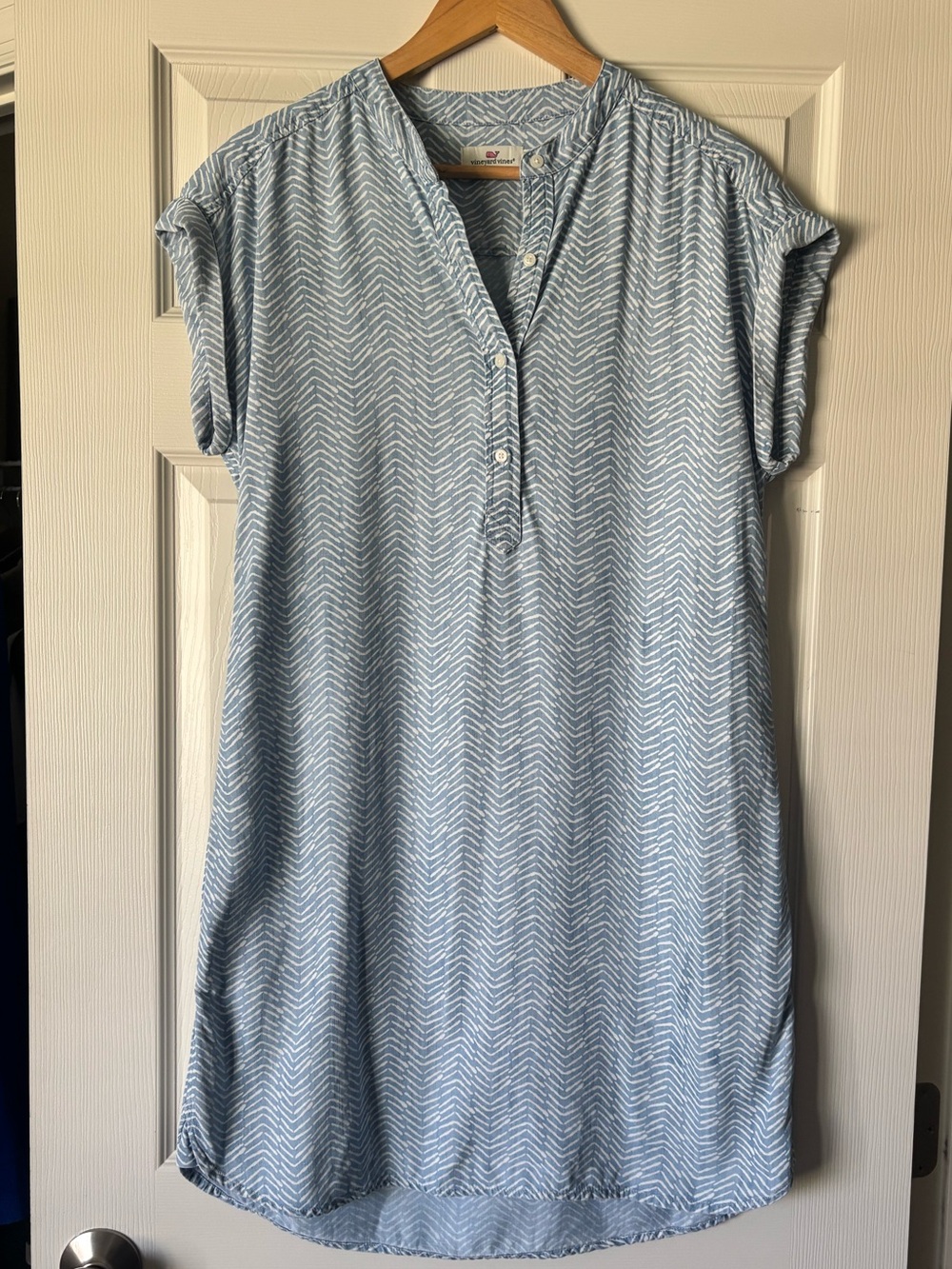 Vineyard Vines Blue and White Chevron Shirt Dress - Picture 2 of 6